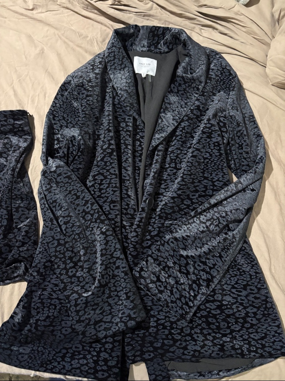GREY LAB Black and Charcoal Velvet Mini Skirt & Blazer